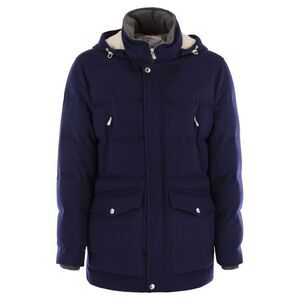 Brunello Cucinelli Men Wool Down Jacket With Detachable Hood